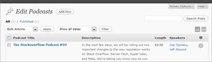 Una schermata dal nuovo pannello di WordPress 3.0
