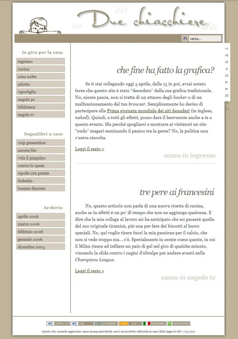 Screenshot del sito come appariva ai visitatori quando nacque