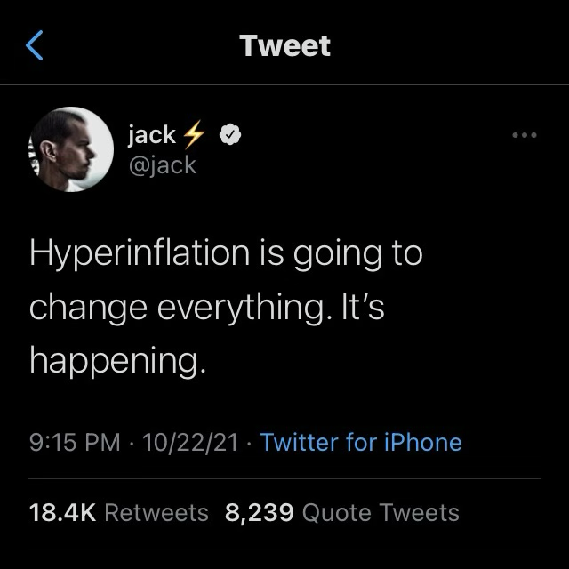 Il capo di Twitter suona il campanello d'allarme: hyperinflation is going to change everything. It's happening.