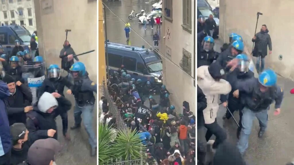 Alcune scene dall'episodio di violenza a Pisa