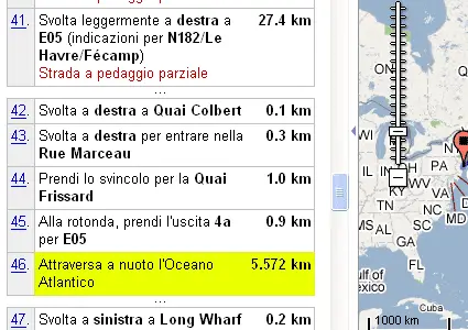 il risultato della ricerca su google del tragitto roma new york