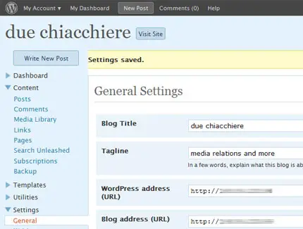 La schermata principale di wordpress 2.7