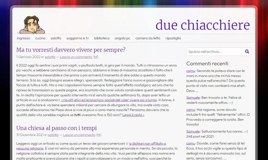 Screenshot del sito attuale, con il ragazzo in cima, accanto al nome del blog