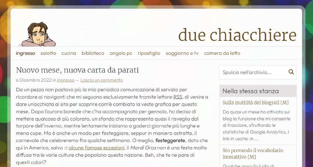 Una schermata del sito con i colori di Febbraio