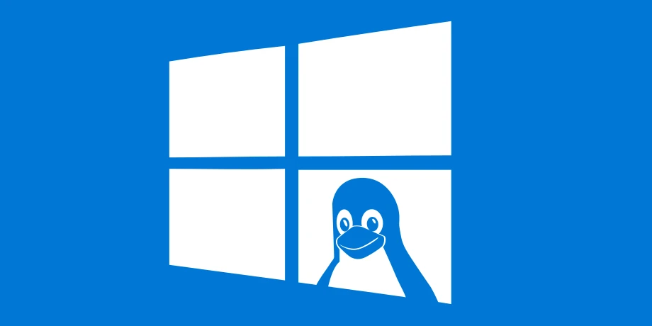 Il logo di WIndows con un pinguino in un angolo