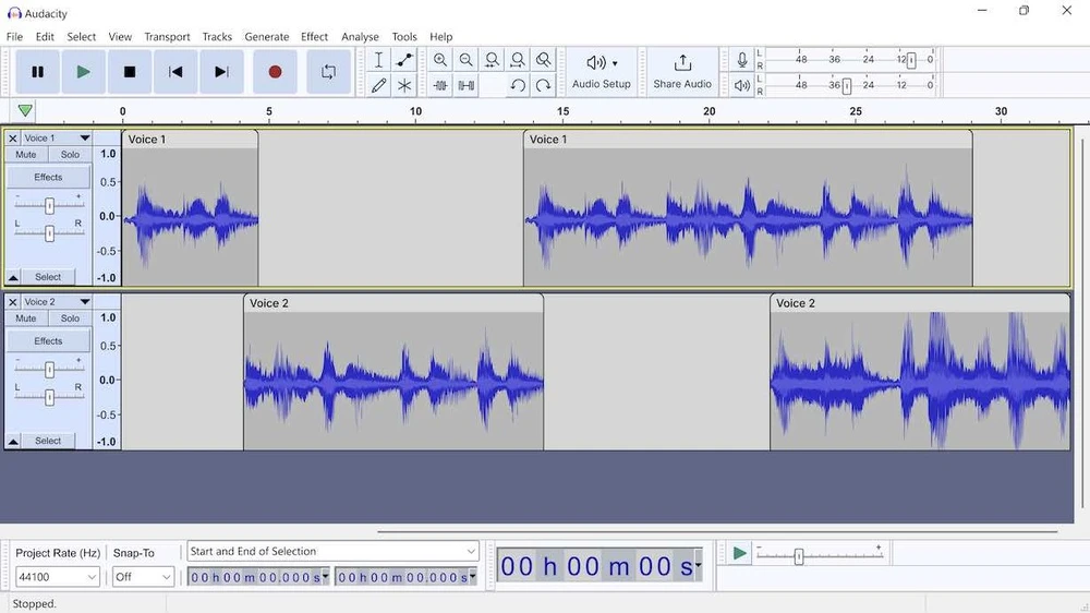 Uno screenshot dell'interfaccia del programma Audacity