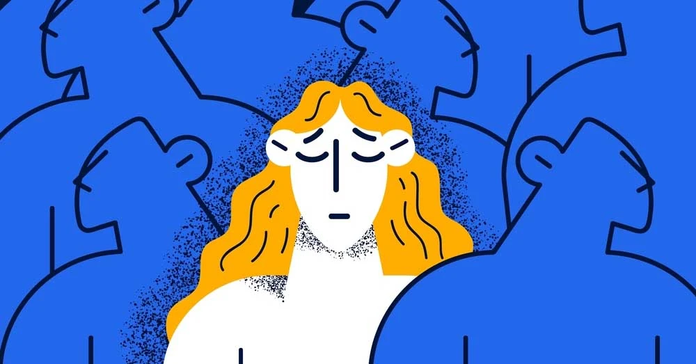 Un disegno di una ragazza in mezzo ad una folla che la ignora