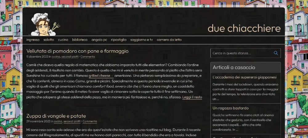 Uno screenshot del sito in modalità scura